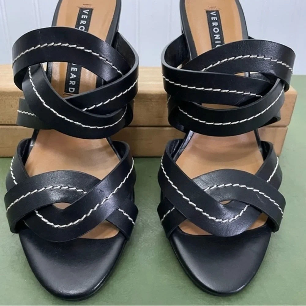 NWT Veronica Beard MARAH Twist-Front Leather Sandals/Slides/Mules